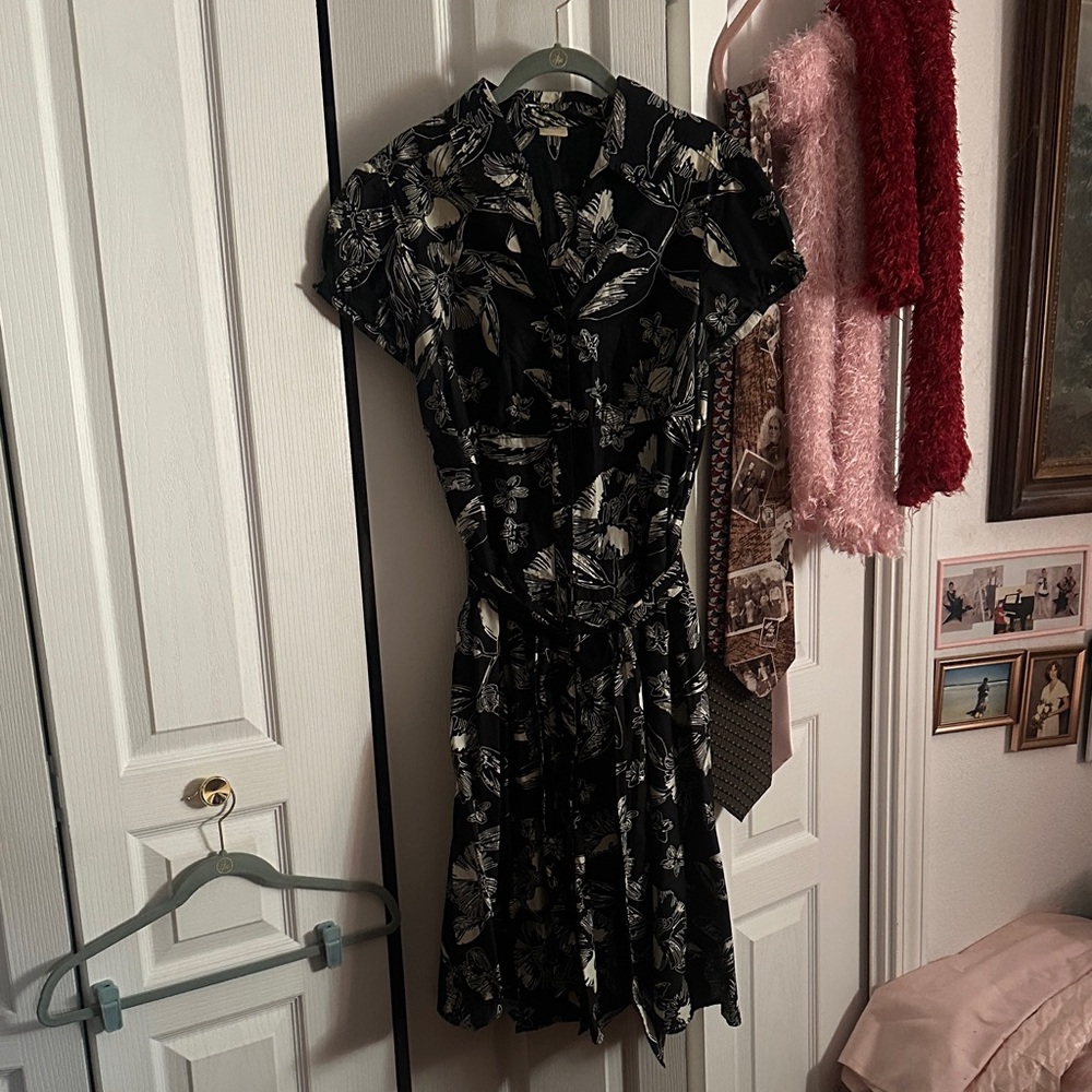 Merona Black and White Floral Midi Dress